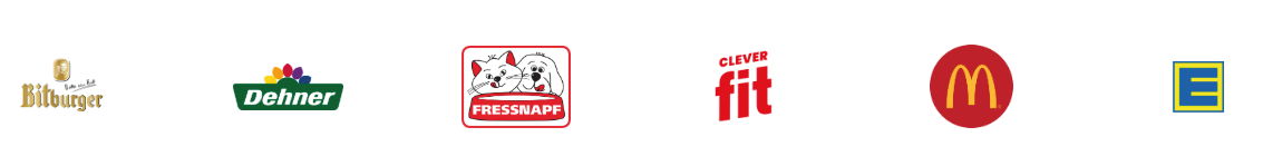 Referenties: Bitburger, Dehner, Fressnapf, Clever fit, McDonald's, EDEKA